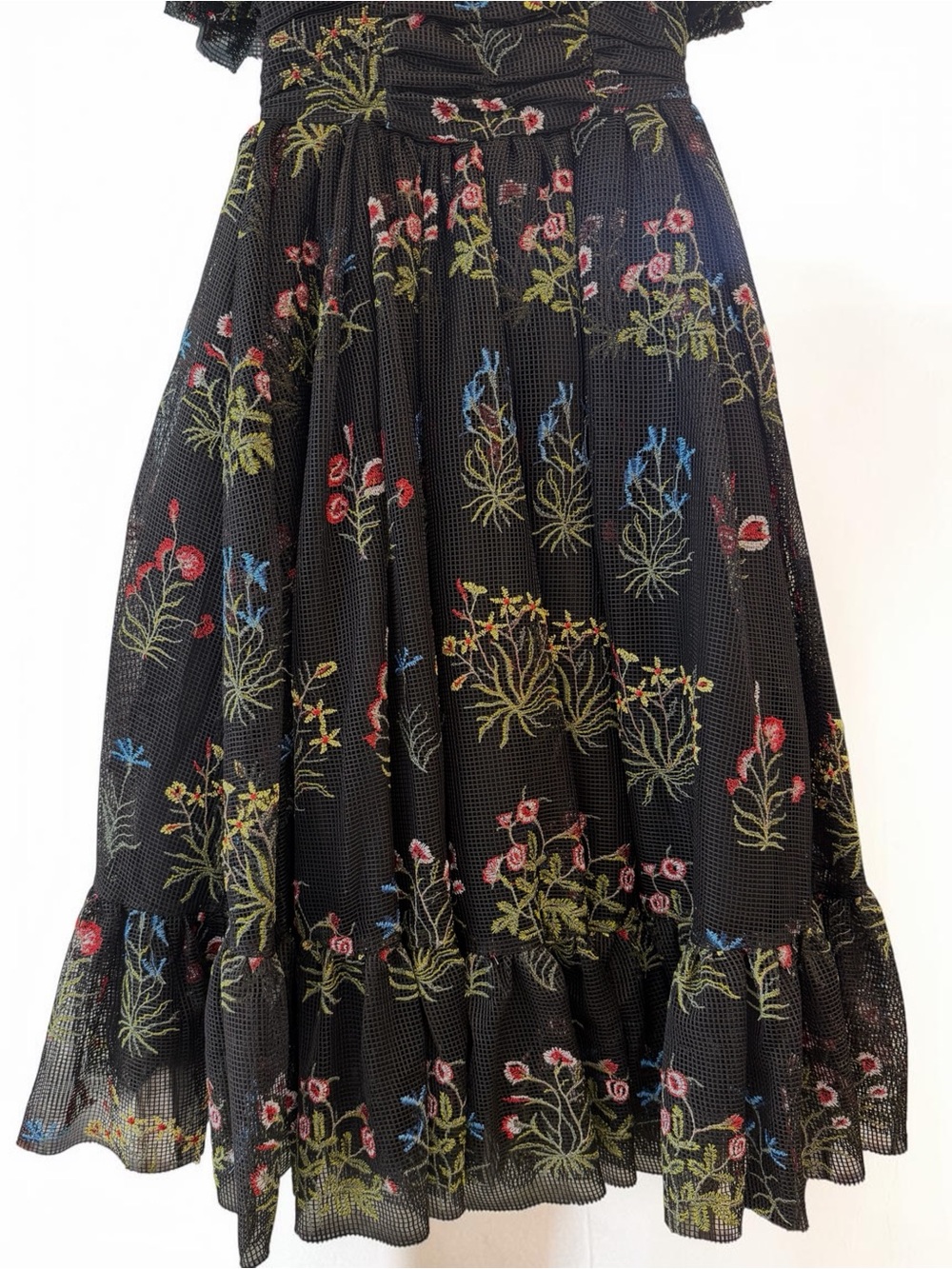 JessaKae Sybil Black Floral Embroidered Flutter Sleeve Midi Dress XS - Picture 9 of 9